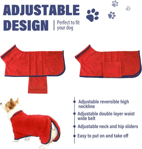 Miniatura 3 de Abrigo de Secado para Perros - Toalla de Baño para Perros de Secado Rápido - Bata de Baño para Mascotas de Microfibra Super Absorbente, Abrigo