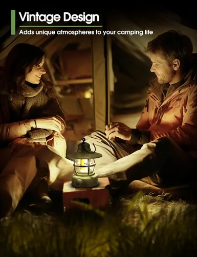 Miniatura 6 de Linterna de campamento recargable con pilas 【Paquete de 2】, equipo de campamento imprescindible, accesorios de campamento, luz retro