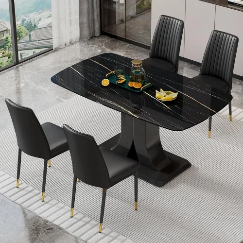 Miniatura 20 de Juego de mesa de comedor moderno para 6, juego de mesa de cocina y sillas de mármol para 6, mesa de cocina rectangular con 6 sillas tapizadas