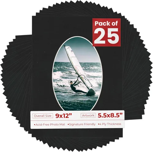 Miniatura 9 de Tapete de 9 x 12 pulgadas, corte biselado para fotos de 5.5 x 8.5 pulgadas, apertura de tablero de fotos ovalado negro precortado, sin ácidos, mate