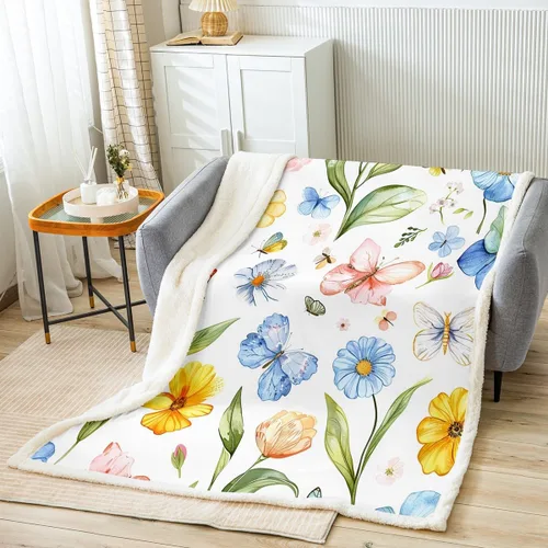 Miniatura 16 de Manfei Manta de margaritas, manta de flores amarillas y blancas para sofá, manta de cama de jardín botánico para niños y niñas, decoración
