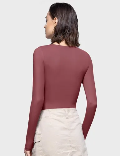 Miniatura 5 de PUMIEY Camisetas de manga larga con cuello cuadrado para mujer, ajustadas, camiseta básica Smoke Cloud Pro Collection