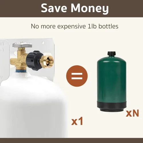 Miniatura 2 de GASPRO Adaptador de recarga de propano, llena botellas de 1 libra de tanque de 20 libras, fácil de usar, latón macizo