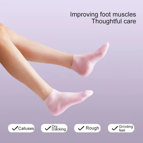 Miniatura 2 de Juego de 2 pares de calcetines hidratantes para spa de gel de silicona para piel seca y agrietada, calcetines de silicona para pies secos