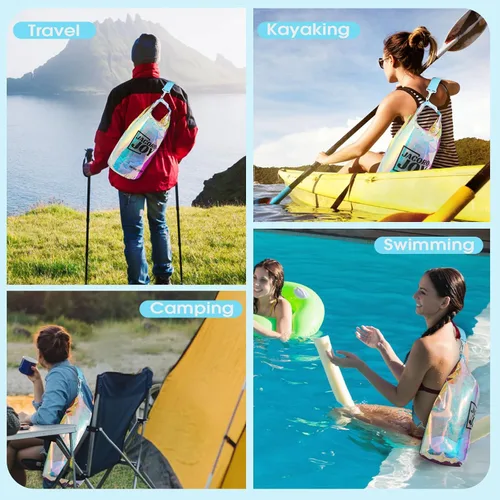Miniatura 4 de Bolsa seca iridiscente, bolsa de playa impermeable de 5L Lightweight & durable TPU material, Fashionable vibrant design, Sand-proof &