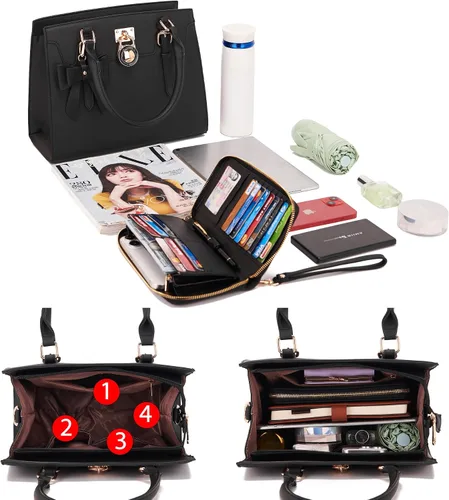 Miniatura 6 de Qiyuer - Bolsos y carteras para mujer, juego de damas con asa superior, bolso de hombro, bolso de trabajo con cartera de embrague a juego, 2 piezas