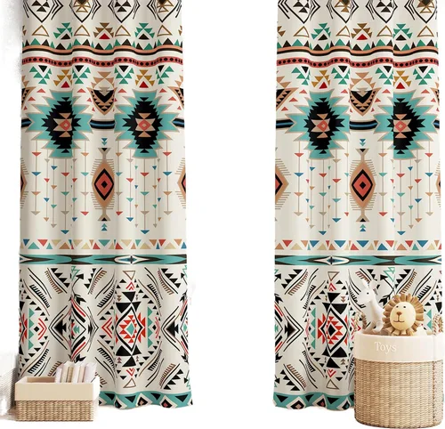 Miniatura 9 de YCness Cortinas aztecas, patrón étnico nativo nativo americano del suroeste, patrón étnico bohemio occidental geométrico para sala de estar