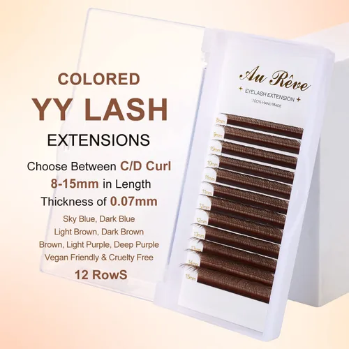 Miniatura 3 de Extensiones de pestañas en Y de colores, YY, extensiones de pestañas postizas en abanico, extensiones de pestañas marrones, rizo D, 0.003 in