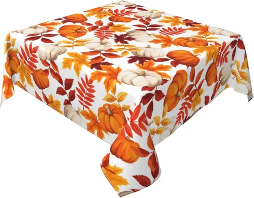 Miniatura 7 de Thanksgiving Tablecloth Square 52x52 Inch Fall Harvest Autumn Pumpkin Fallen Leaves Maple Leaf Print Decorative Table Cloth Holiday Decorations