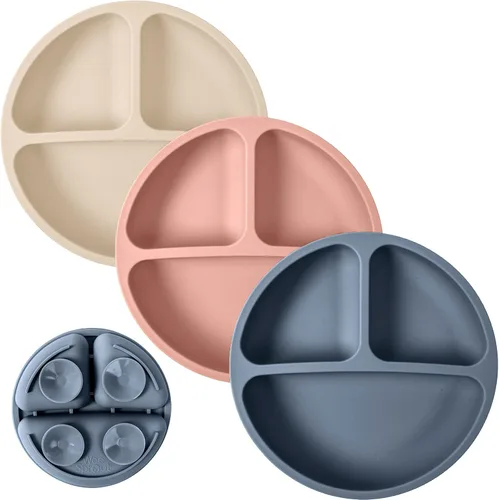 Miniatura 35 de WeeSprout - Platos de succión para bebés y niños pequeños con tapas, 100% silicona, diseño dividido para comedores selectivos, aptos para microondas