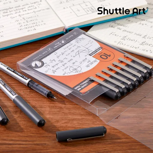 Miniatura 7 de Bolígrafos Shuttle Art, paquete de 10 bolígrafos de punta extra fina de 0.5mm con tinta líquida negra, bolígrafos de secado rápido y duraderos