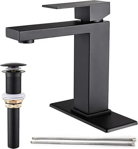 AVSIILE Grifo de baño negro mate, grifo de baño de tocador de un solo agujero, grifos de baño modernos de acero inoxidable de una sola manija para