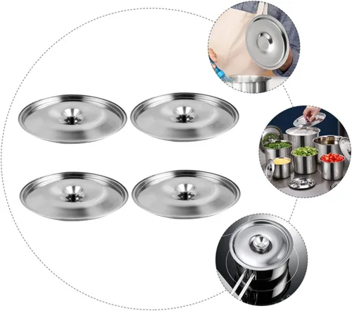 Miniatura 9 de Yardwe Juego de 4 tapas universales de acero inoxidable de 4.72 pulgadas para ollas de aceite, juego de 4 tapas para recipientes de condimentos