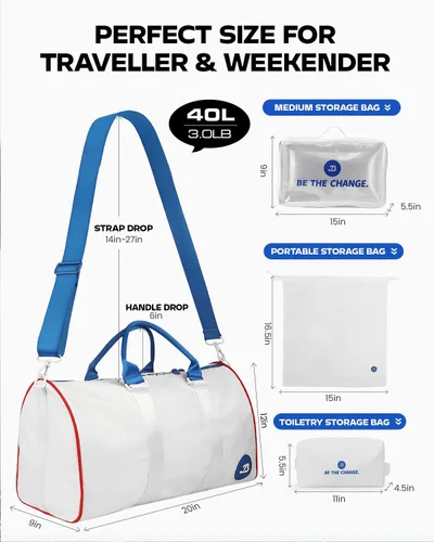 Miniatura 12 de Bolsas de gimnasio impermeables, bolsa de lona deportiva de nailon 1000D resistente para nadar durante la noche, fin de semana, bolsas de viaje