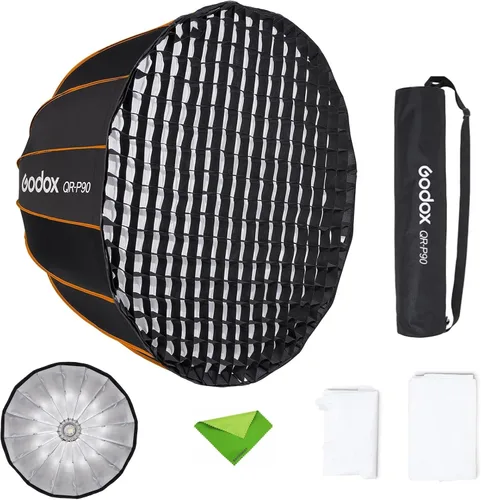 GODOX QR-P90 - Caja de luz parabólica de 35.4 pulgadas/90CM, cajas suaves de montaje Bowens, caja de luz parabólica de liberación rápida, con