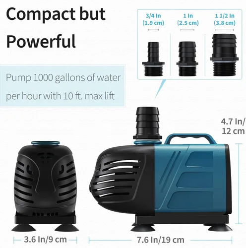 Miniatura 3 de Uniclife Bomba de agua sumergible y en línea de 1000 GPH para acuario, 80 W, 10 pies, bomba de retorno silenciosa CA de 120 V con cable