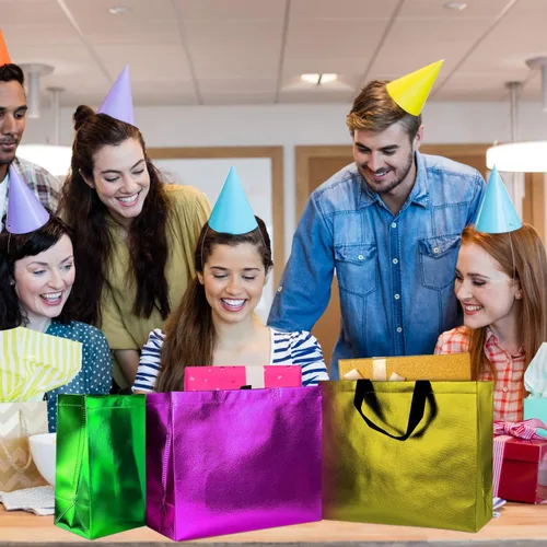 Miniatura 7 de GITMIWS Bolsas de regalo brillantes de 13 pulgadas con pañuelos, juego de 18 bolsas reutilizables de colores mixtos, tamaño grande, ideal como bolsa