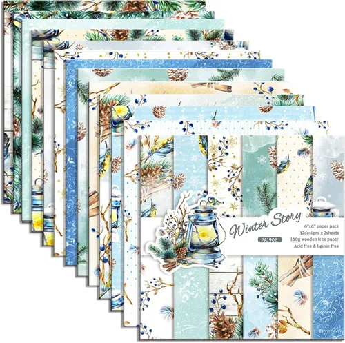 Miniatura 10 de Papel para álbum de recortes con patrón navideño, suministros de producción de tarjetas de 6 pulgadas, 24 hojas de cartulina libre de ácido de un