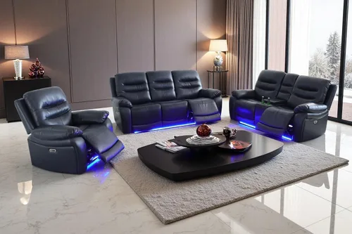 Miniatura 11 de A Ainehome Juego de sofá reclinable eléctrico LED para sala de estar, juego de sofá modular de cuero, sofá reclinable y sofá biplaza con puerto USB