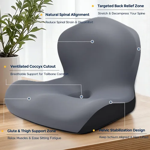 Miniatura 5 de Cojín de asiento para silla de oficina y automóvil, cojines ergonómicos en forma de L, cojín de espuma viscoelástica, almohada de apoyo lumbar