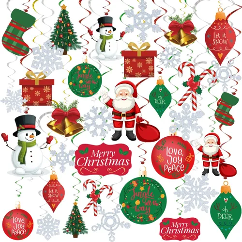 GOER 36 unidades de decoraciones navideñas, remolinos colgantes para suministros de fiesta navideña