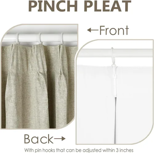 Miniatura 3 de ChadMade Pinch - Cortina plisada de lino sintético de 26 x 63 pulgadas, opaca con aislamiento térmico, 1 panel, cortina neutra de ahorro de energía