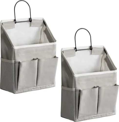 2 bolsas de almacenamiento para colgar en la pared, organizador de bolsillos de tela de lino para puerta pequeña, impermeable, multifuncional, para