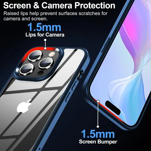 Miniatura 6 de MOZOTER Funda transparente para iPhone 15 Pro, antiamarilleo, protección contra caídas de grado militar, a prueba de golpes, funda delgada