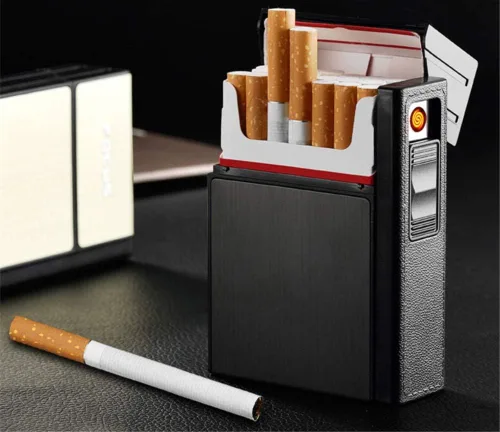 Miniatura 2 de 20 piezas de caja de aluminio para módulos de cigarrillos con encendedor eléctrico recargable por USB, estuche portátil de cigarrillos de aluminio