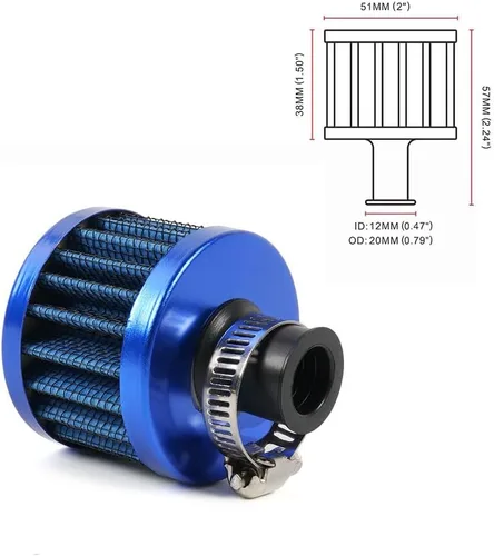 Miniatura 34 de 2 piezas de filtro de aire de entrada de aire frío con respiradero de 12 mm, filtro de respiración para tapa de válvulas para automóvil y Negro