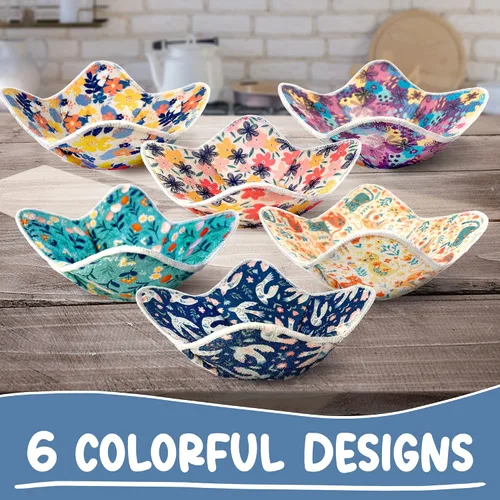 Miniatura 3 de Paquete de 6 fundas acolchadas para cuencos de microondas con diseño floral - Juego de soportes para cuencos de sopa caliente