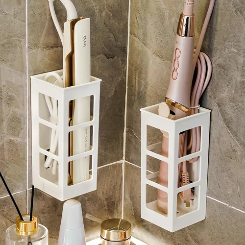 Miniatura 8 de Juego de 2 organizadores de herramientas para el cabello para montaje en pared, organizador de herramientas de pelo de baño colgante para rizador