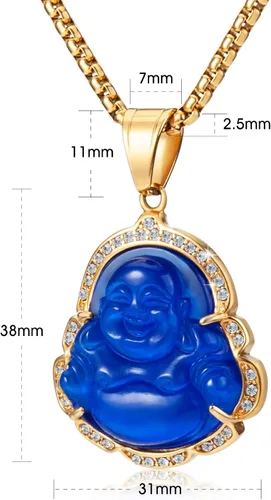Miniatura 3 de WESTMIAJW Lucky Laughing Buda colgante cadena collares amuleto joyería para hombres, mujeres y niños, 23.6in, Piedra