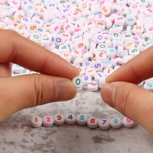 Miniatura 7 de 1000 cuentas redondas blancas de números acrílicos de 0.16 x 0.27 pulgadas, figura colorida de 0-9 pulgadas, cuentas para hacer joyas y pulseras