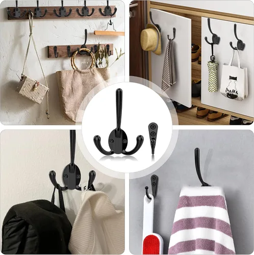 Miniatura 4 de ZAYBOD Paquete de 10 Ganchos Negros de Servicio Pesado Montados en la Pared con 30 Tornillos - Vestíbulo, Mochila, Bata, Ganchos para Sombreros