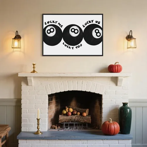 Miniatura 7 de Lucky Me Lucky You - Póster de 8 bolas en blanco y negro para decoración de habitación de niños, diseño retro inspirado en billar, decoración