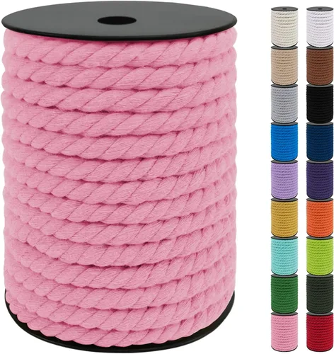 Miniatura 31 de JeogYong Cordón de macramé de 8mm, cuerda de lana de macramé de algodón natural de 131 pies, cordón de algodón trenzado de 3 hebras, hilo de macramé