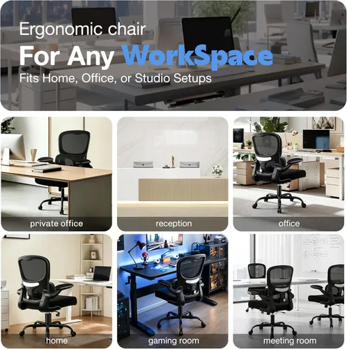 Miniatura 3 de ALLGOD Silla de oficina ergonómica, silla de escritorio ergonómica de malla transpirable con soporte lumbar ajustable, reposabrazos abatibles