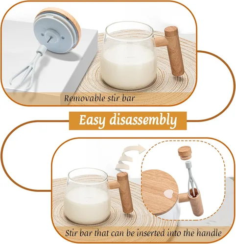 Miniatura 2 de Taza de café eléctrica autoagitable, taza mezcladora de alta velocidad de 13.5 fl oz con tapa, vidrio de borosilicato alto, oficina en casa
