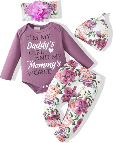 Miniatura 75 de Renotemy Conjunto de ropa para bebé recién nacida, mameluco con volantes, pantalones florales, lindo conjunto de ropa para bebé niña