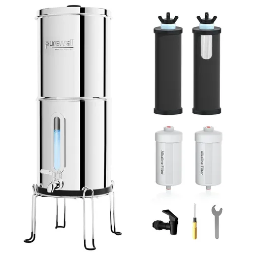 Miniatura 18 de Purewell Sistema de filtro de agua de gravedad portátil de 1.0 galones, sistema de encimera de ultrafiltración de 4 etapas de 0.01 μm con ventana
