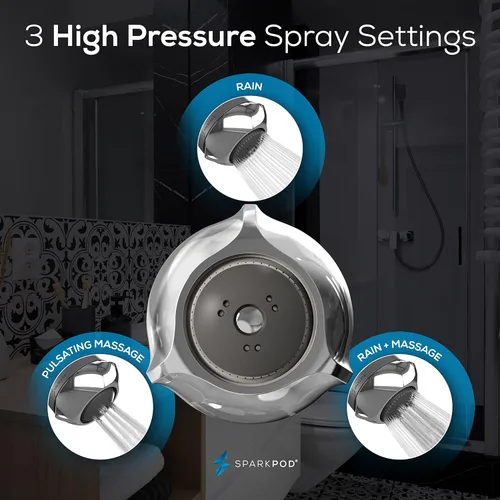 Miniatura 5 de SparkPod Cabezales de ducha de alta presión extrema de 3 pulgadas - Aumentan la presión con modo de lluvia, masaje y pulsación, potente cabezal