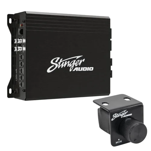 STINGER Audio MT-700.1V2 Monoblock de 700 Watts RMS Amplificador de Subwoofer Compacto para Audio de Coche con Control Remoto, Botón de Graves,