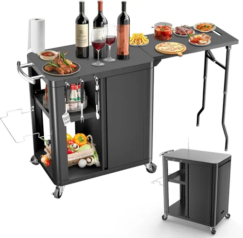 Miniatura 10 de Mesa de Parrilla Plegable para Interior Portátil Compatible con Parrilla de Madera al Aire Libre Ninja (Serie OG701 OG850 OG951), Espacio Grande