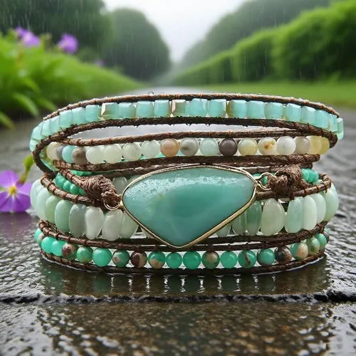 Miniatura 70 de ZOSOJONA - Pulseras bohemias hechas a mano de piedra natural, que dan vuelta, con cuentas de cristal de turquesa