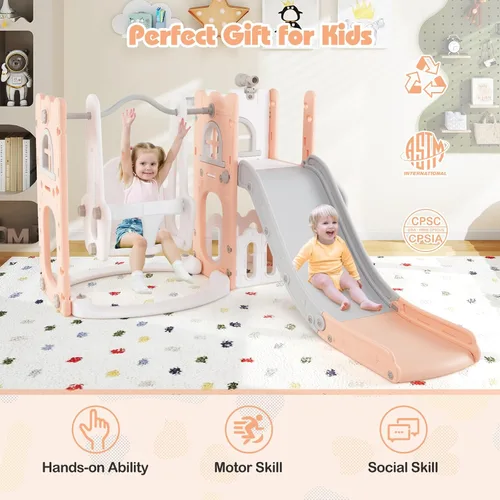 Miniatura 8 de Costzon Juego de Columpio y Tobogán 7 en 1 para Niños Pequeños, Conjunto de Juego Independiente con Tobogán para Niños Pequeños con Columpio, Aro