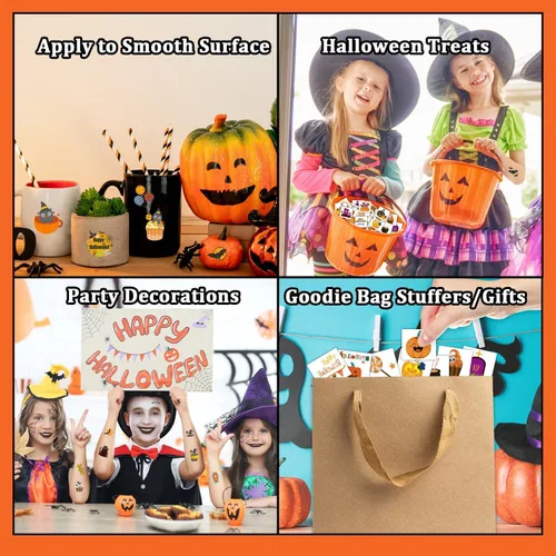 Miniatura 6 de Partywind 408 tatuajes de Halloween para decoración de fiesta de niños, golosinas de Halloween para suministros de fiesta, regalos de bolsas