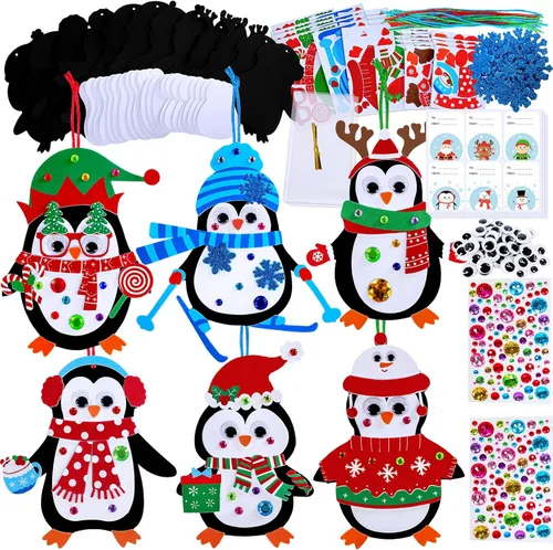Winlyn 24 juegos de manualidades de Navidad, manualidades de invierno DIY, adornos de pingüino de Navidad, decoraciones de arte, juegos de