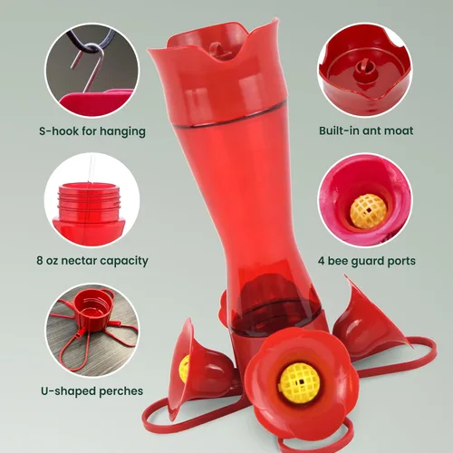 Miniatura 3 de Perky-Pet Comedero rojo para colibríes, diseño de cintura para facilitar la alimentación, comedero para colibríes para exteriores, 403CP, capacidad