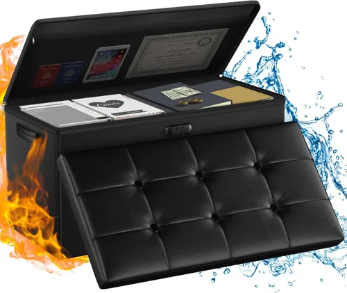 Miniatura 17 de ENGPOW Banco Otomán de Almacenamiento, Banco Plegable Ignífugo con Cerradura, 30 Pulgadas Cofre de Almacenamiento Resistente al Fuego y Agua